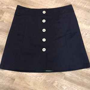 Navy Button front A-line skirt